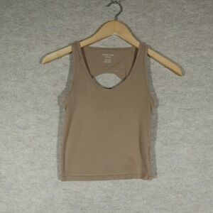 American Eagle Tank Top XS Tan Modern Keyhole Cutout Ribbed Crop Top